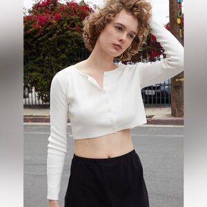 Brandy Melville Cream Button-Up Crop Top